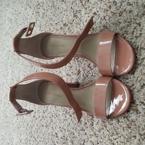 Ann Taylor Blush Pink Block Heel Sandals, 3 1/4 inches, Size 5 1/2